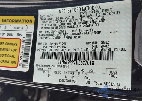 2017 Lincoln Continental Reserve z USA, uszkodzony, nr VIN 1LN6L9RP7H5627018